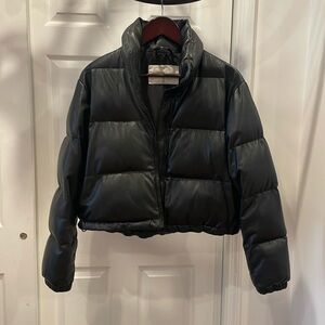 Black Vegan Leather Puffer Jacket